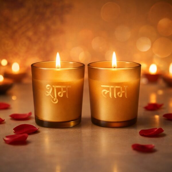 Shubh Labh Gold Glass Candle Set
