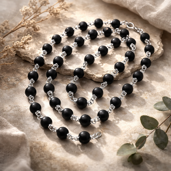 Silver Cap Karungali Mala